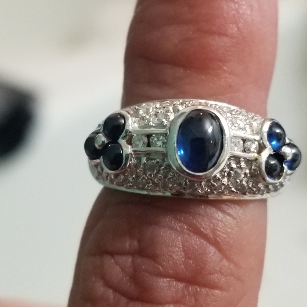 Sale!  antique 14k art deco  sapphire cabochon diamond bombe ring